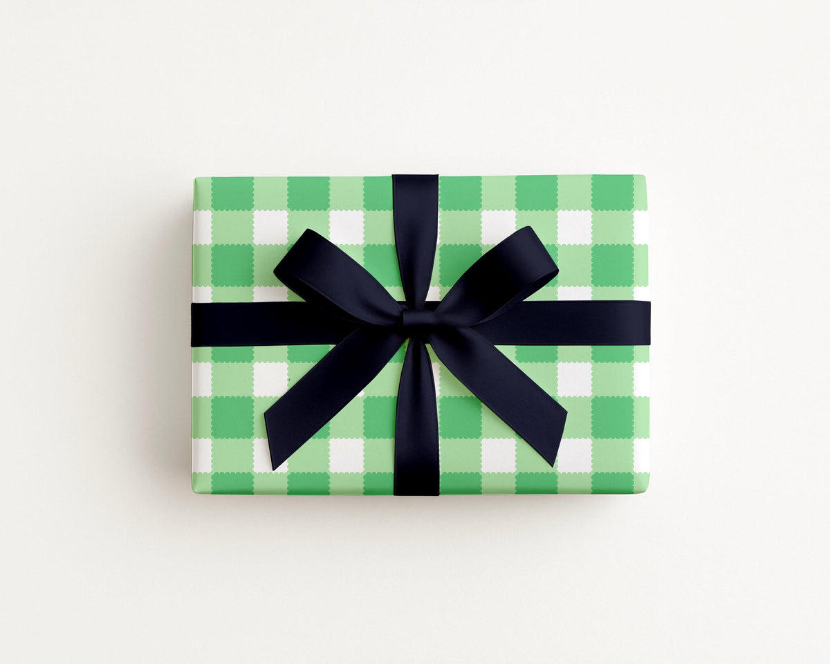 Gingham Check Coastal Preppy Green Gift Wrap