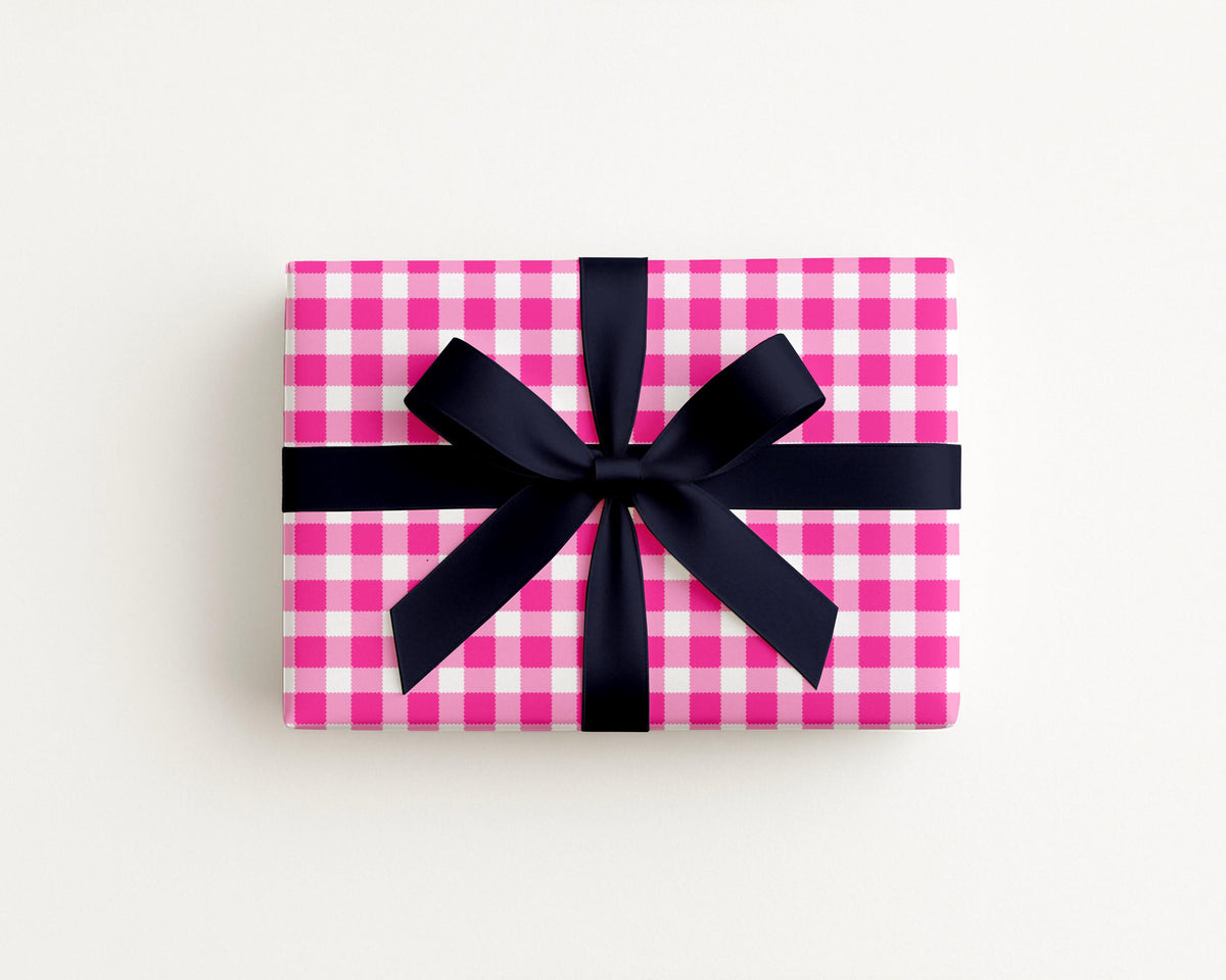 Scalloped Gingham Check Pink gift wrap in pink by The Happy Fun Shop, photo 1 of 3