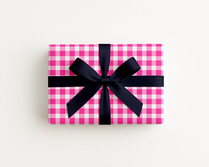 Scalloped Gingham Check Pink gift wrap in pink by The Happy Fun Shop, photo 1 of 3