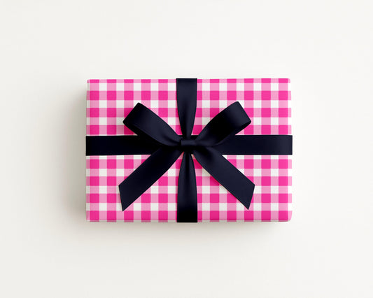 Scalloped Gingham Check Pink Coastal Preppy Gift Wrap