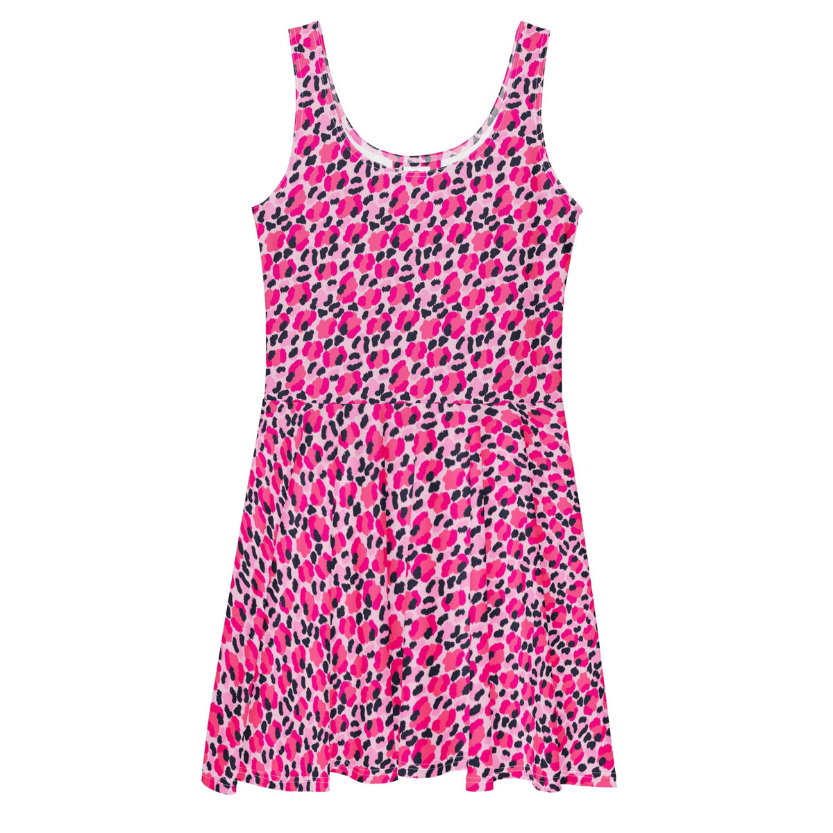 Jersey Knit Leopard Pink Navy Coastal Preppy Skater Dress womens casual