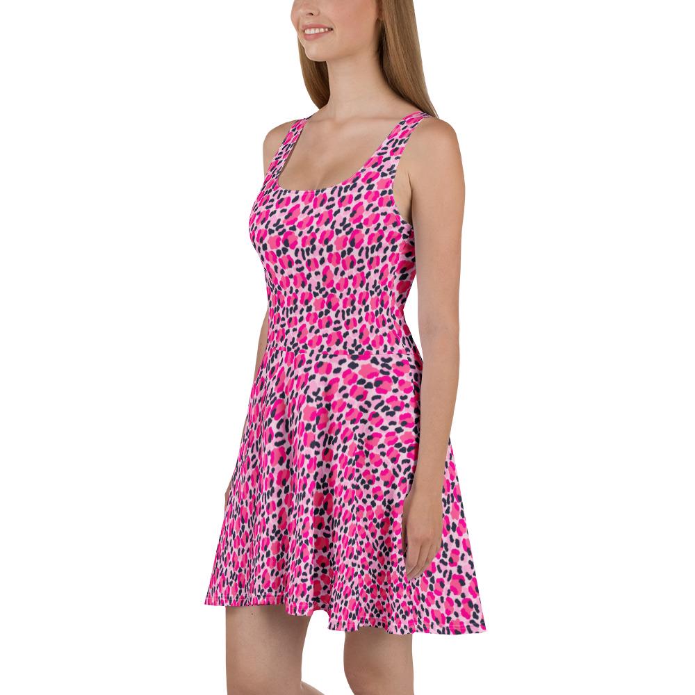 Jersey Knit Leopard Pink Navy Coastal Preppy Skater Dress womens casual
