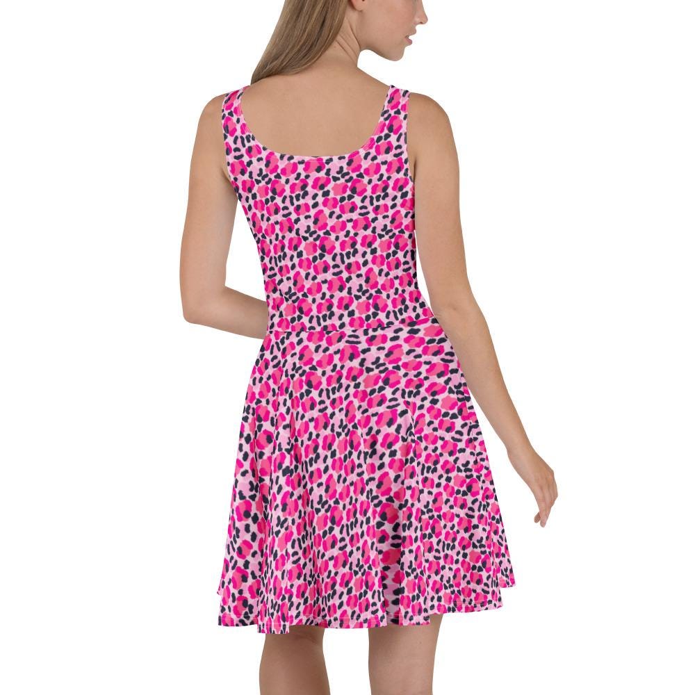 Jersey Knit Leopard Pink Navy Coastal Preppy Skater Dress womens casual