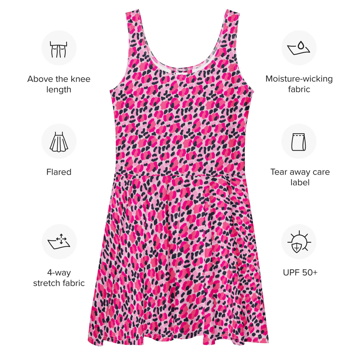 Jersey Knit Leopard Pink Navy Coastal Preppy Skater Dress womens casual