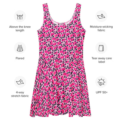 Jersey Knit Leopard Pink Navy Coastal Preppy Skater Dress womens casual