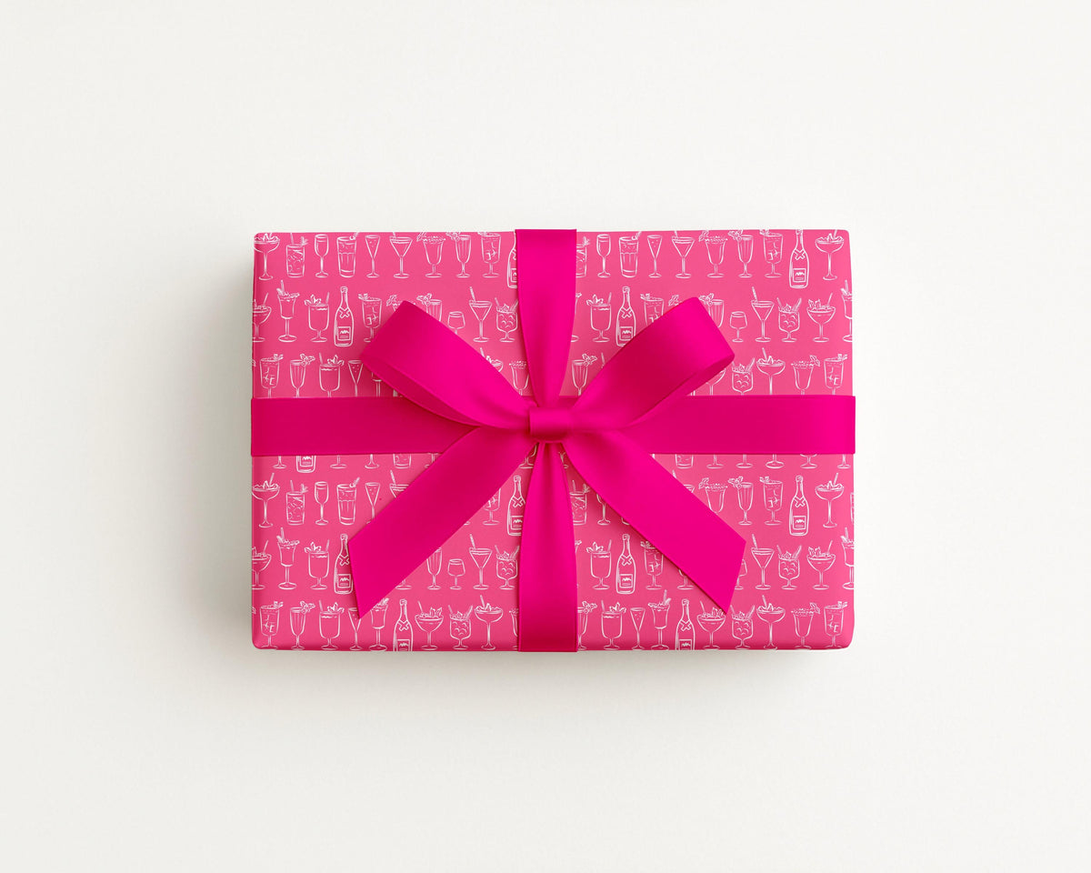 Cocktails Coastal Preppy Pink Gift Wrap