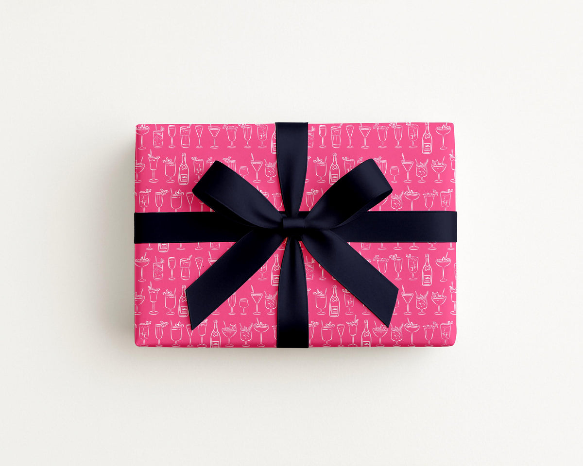 Cocktails Coastal Preppy Pink Gift Wrap