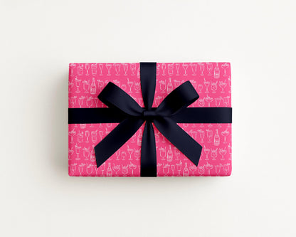Cocktails Coastal Preppy Pink Gift Wrap
