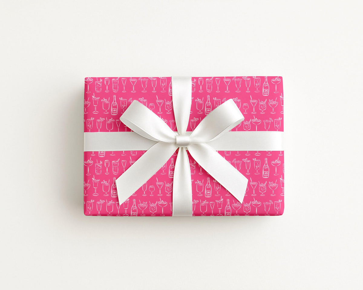 Cocktails Coastal Preppy Pink Gift Wrap