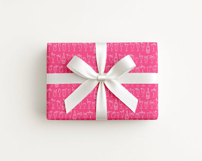 Cocktails Coastal Preppy Pink Gift Wrap