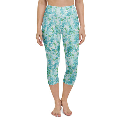 Nantucket Blue Hydrangea Yoga Capri Leggings