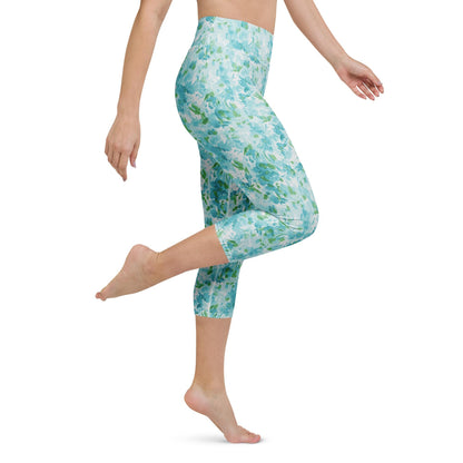 Nantucket Blue Hydrangea Yoga Capri Leggings