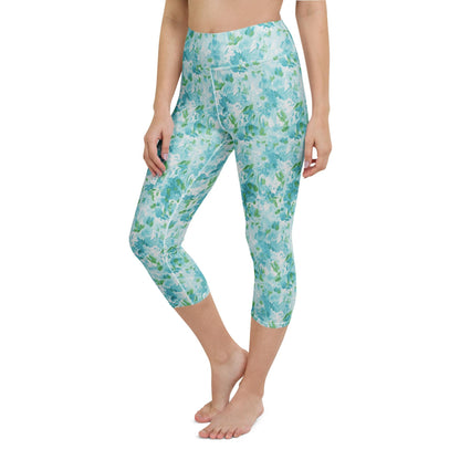 Nantucket Blue Hydrangea Yoga Capri Leggings