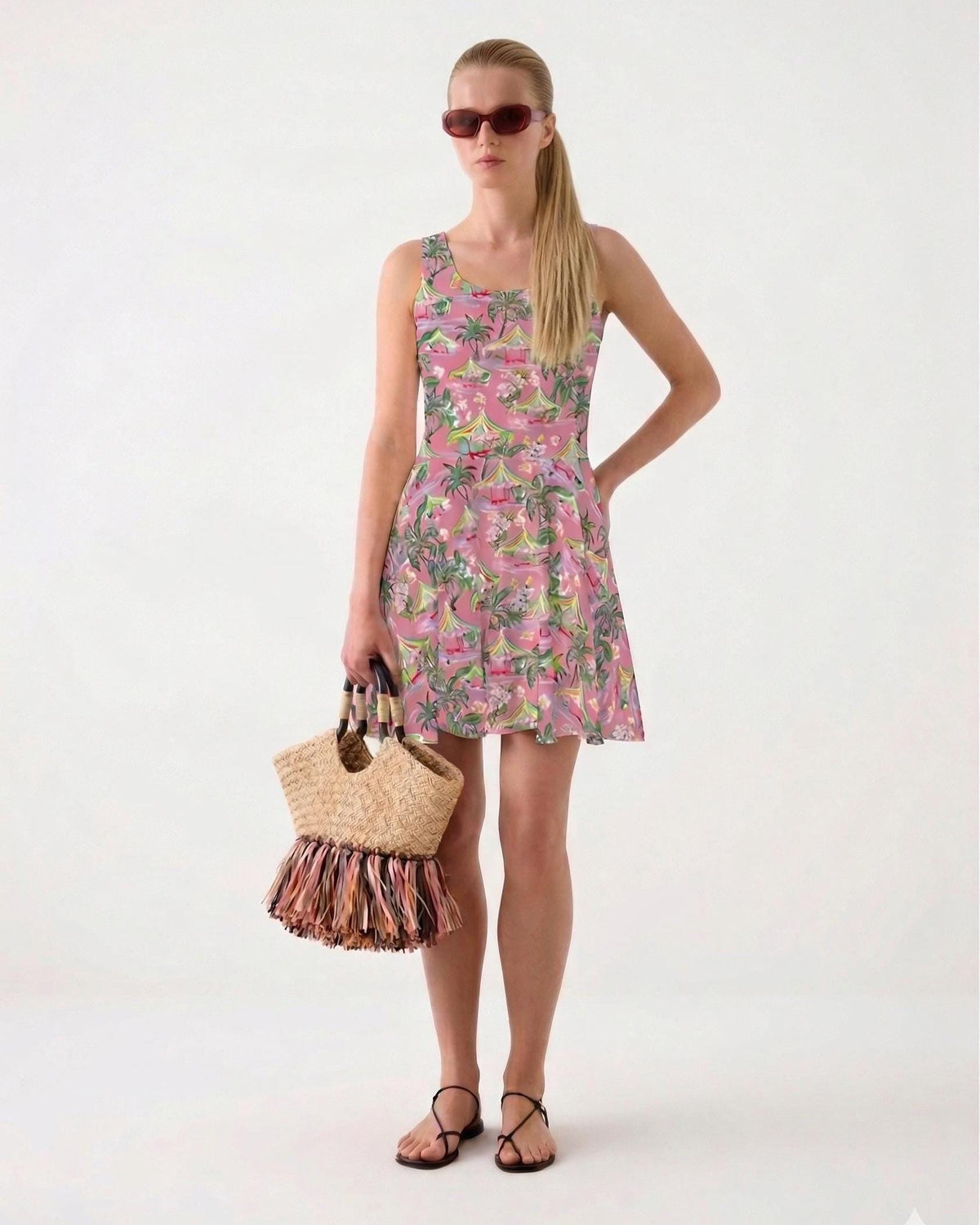 Palm Beach Tiki Hut Coastal Preppy Skater Dress