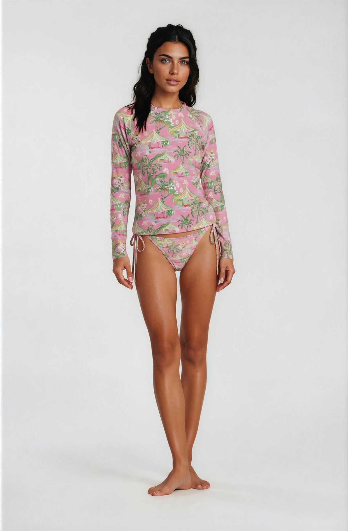 Palm Beach Tiki Hut Pink string bikini in pink by The Happy Fun Shop, photo 3 of 9