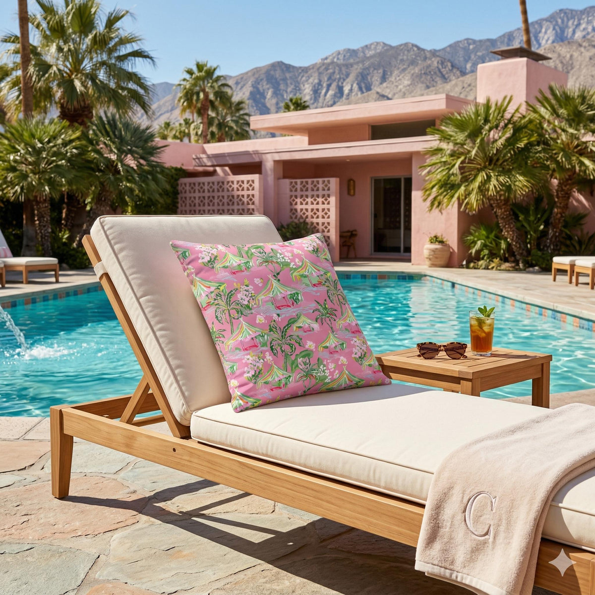 Palm Beach Tiki Hut Coastal Preppy Premium Pillow
