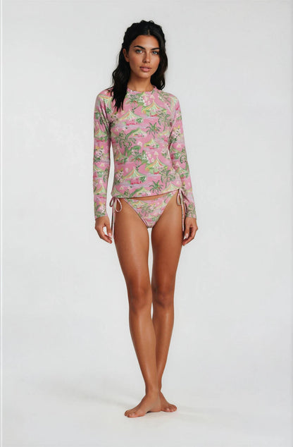 Palm Beach Tiki Hut Coastal Preppy Women's Rash Guard UPF 50+