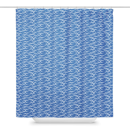 Shark Waves Blue Shower Curtain