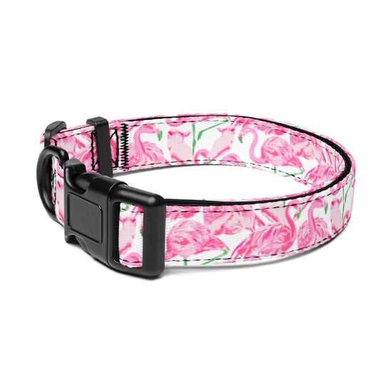 Palm Springs Flamingo Pet collar in pink and white by The Happy Fun Shop, photo 1 of 3