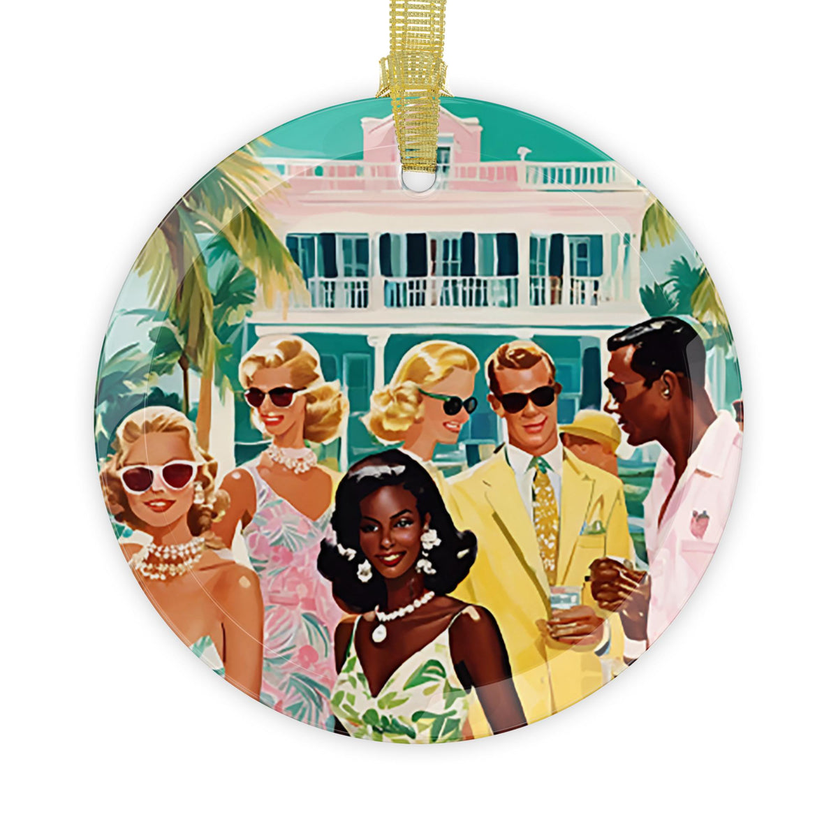 Palm Beach Party Glass Holiday Ornament | Coastal Preppy Christmas Decor | Happy Resort Style Tree O