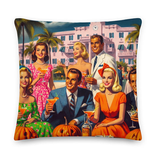 Halloween at the Colony Hotel Throw Pillow | Coastal Preppy Palm Beach Decor | Happy Fun Resort Hall