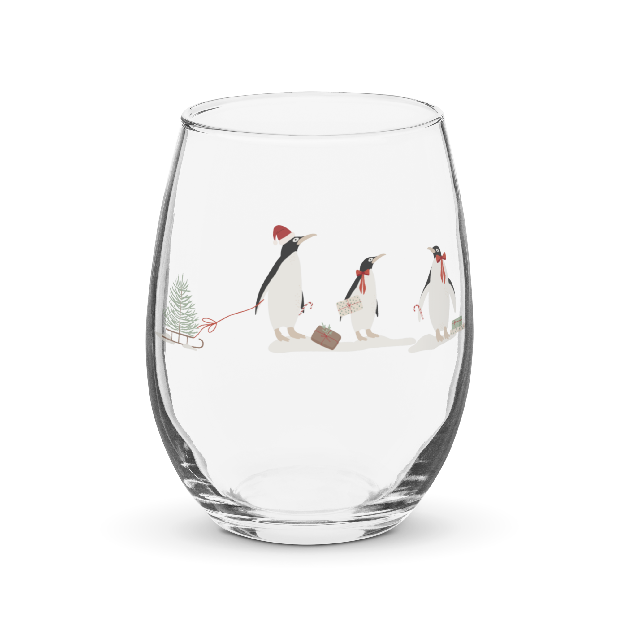 Holiday Penguins Stemless wine glass