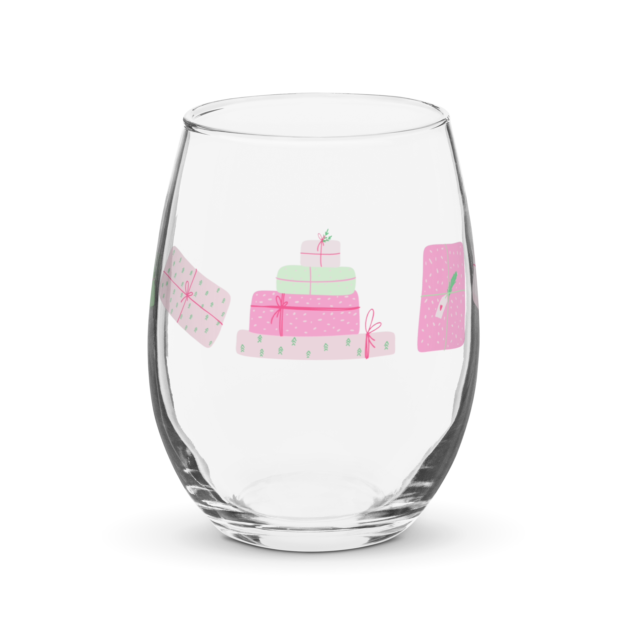 Holiday Presents Stemless wine glass
