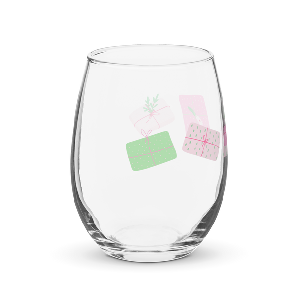 Holiday Presents Stemless wine glass
