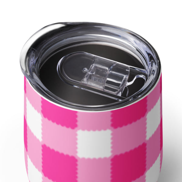 Scalloped Gingham Wine tumbler Bright Pink