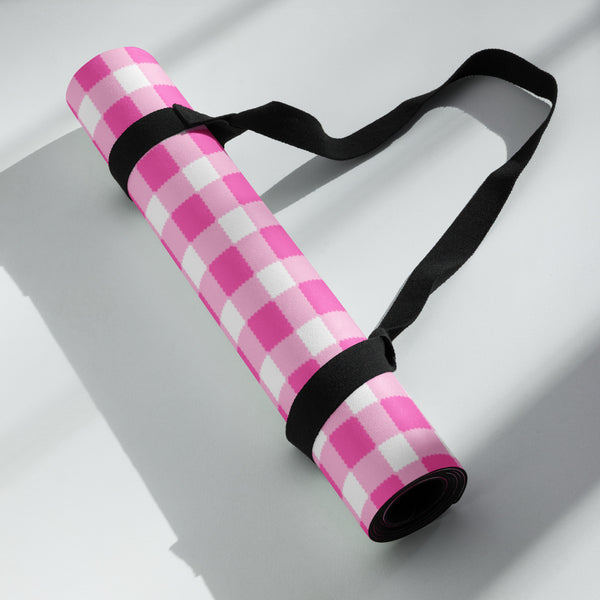 Scalloped Gingham Yoga mat Bright Pink