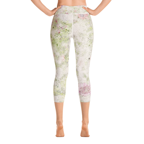 Watercolor Floral Yoga Capri Leggings