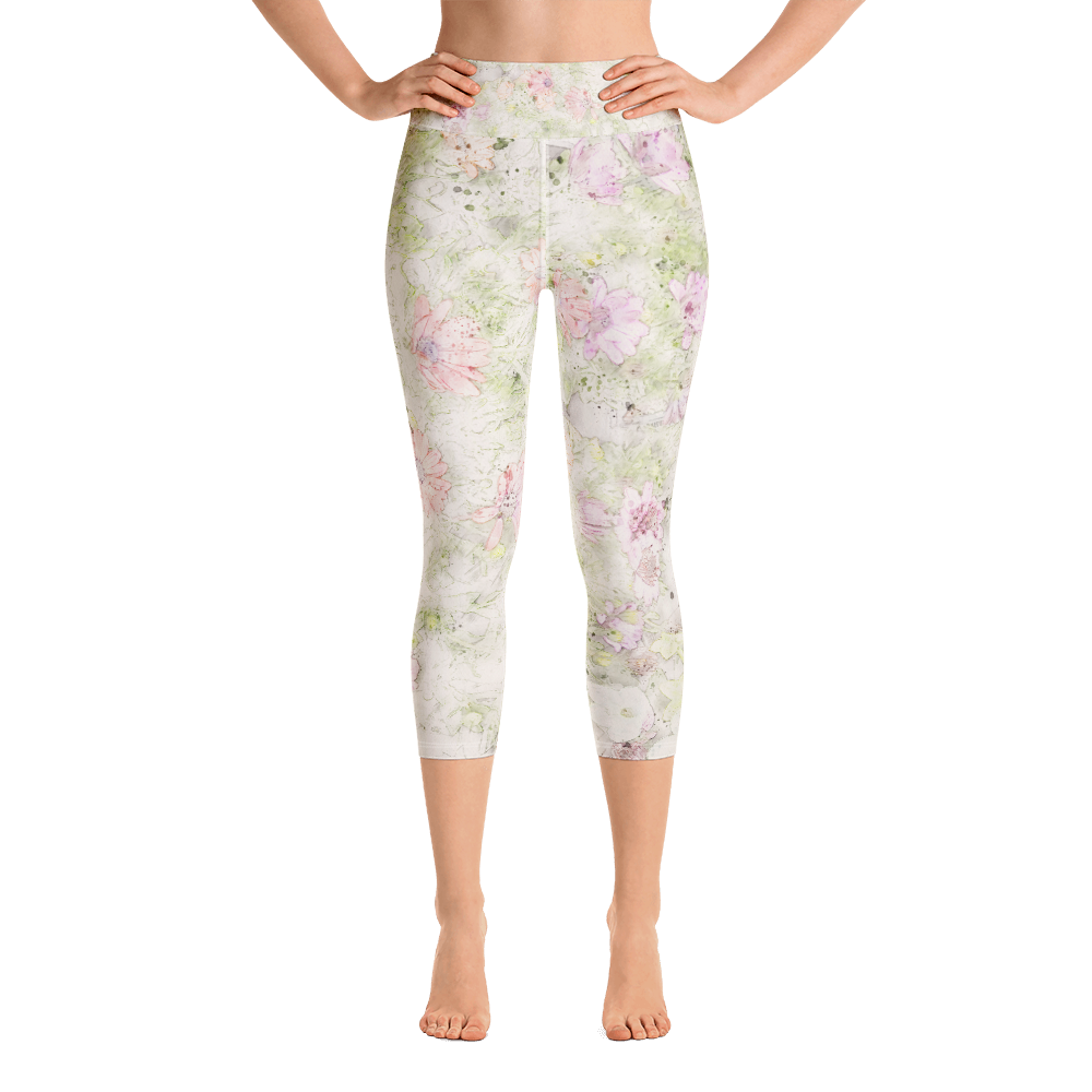 Watercolor Floral Yoga Capri Leggings