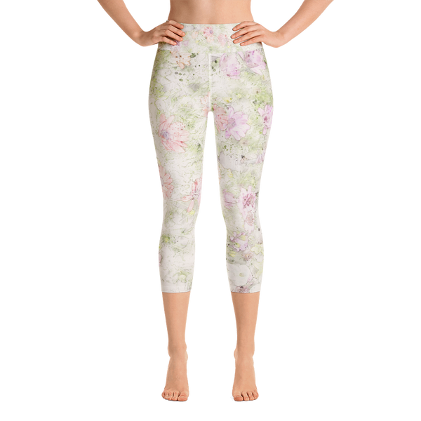 Watercolor Floral Yoga Capri Leggings