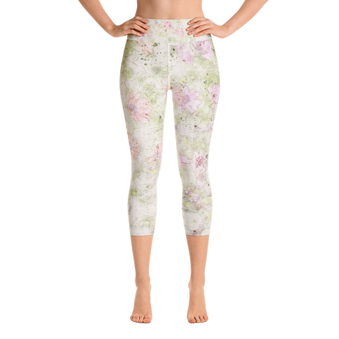 Watercolor Floral Yoga Capri Leggings