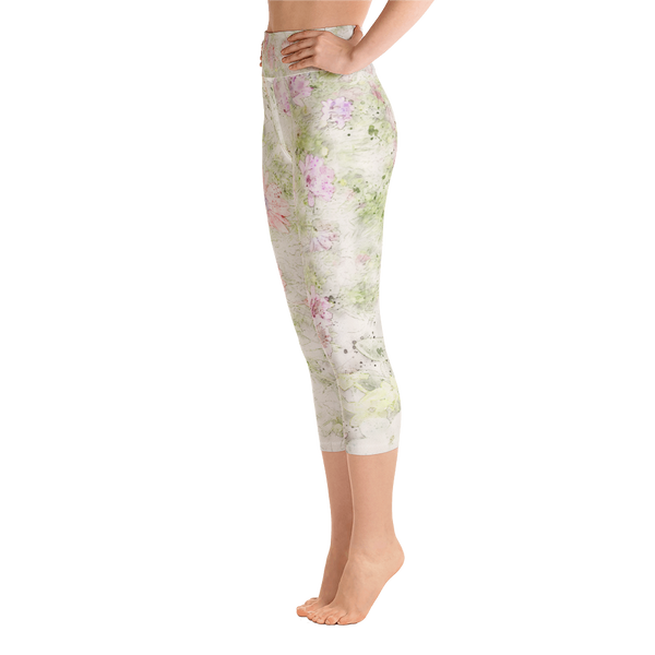 Watercolor Floral Yoga Capri Leggings