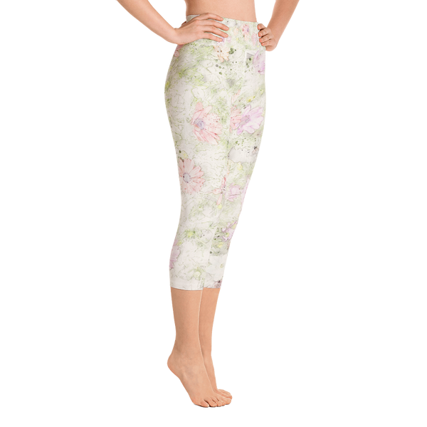 Watercolor Floral Yoga Capri Leggings